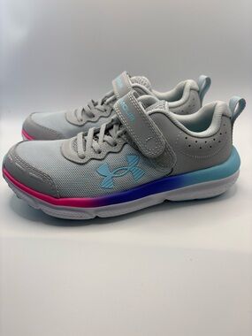 Under Armour Youth Light Gray Sneakers with Pink & Blue Accents